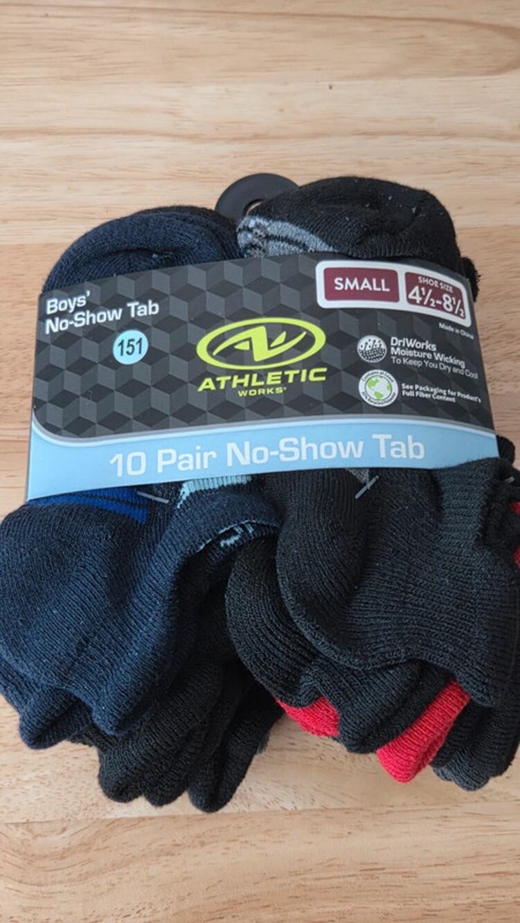 Athletic Works Boys unisex No Show Tab Socks 10 Pair Small Shoe Size 4.5-8.5 NWT